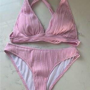 Pink Textured Bikini Set